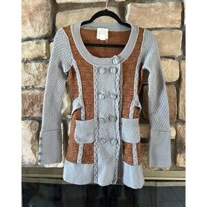 Lia Molly Anthropologie Chunky Button Long Wool Cardigan Waist belt Womens S Y2K